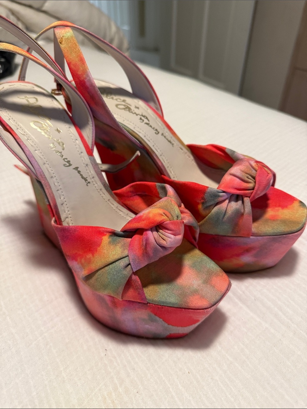 Alice + Olivia Multicolor Pink Tie-Dye Knot Platform Slingbacks